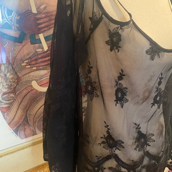 Black off shoulder sheer blouse - Picture 7 of 11